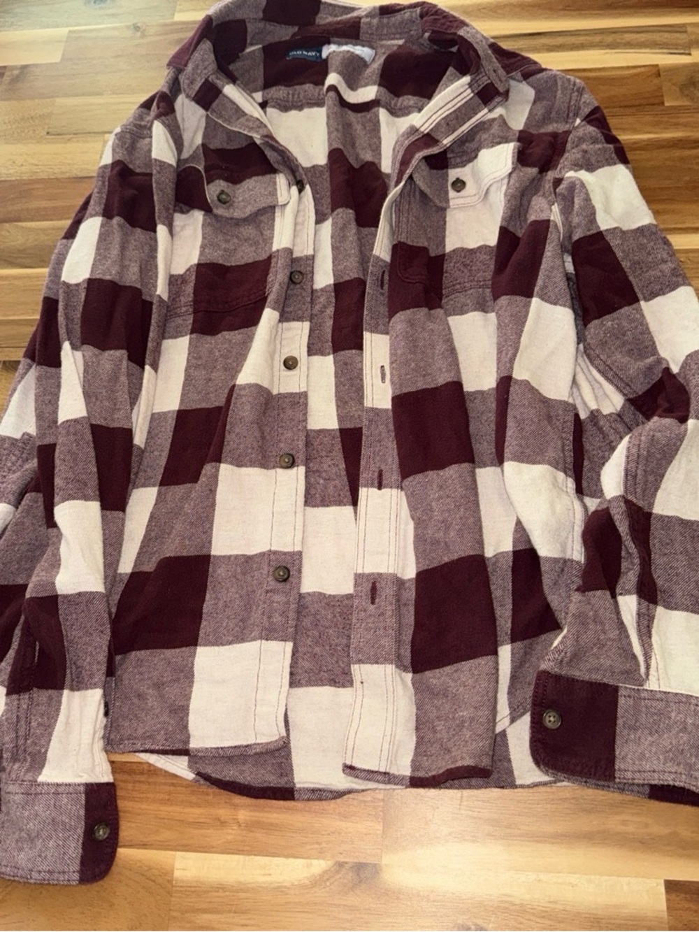 Old Navy Maroon and White Plaid Button-Down Shirt
